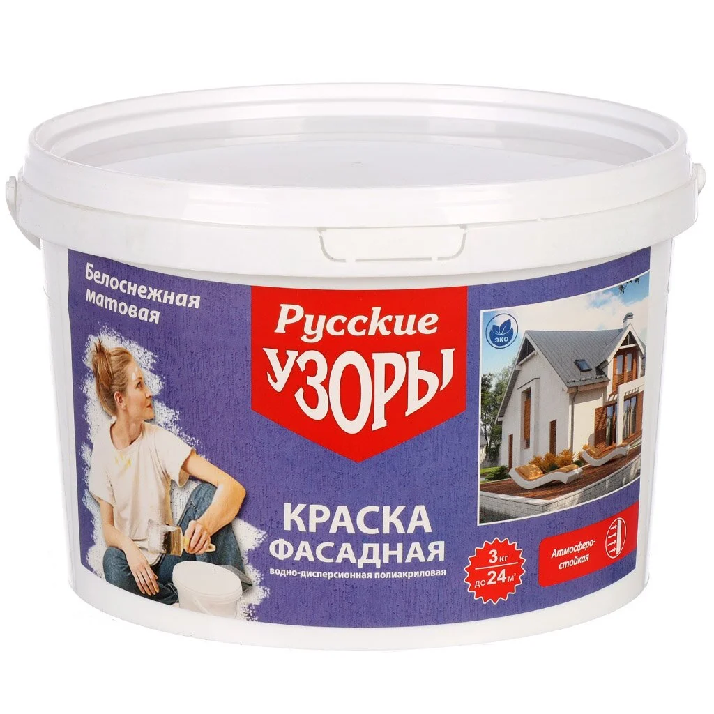 Краска ВД фасад 3кг Русские узоры белоснежная - фото - 1