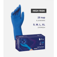 Перчатки однораз латекс Libry High Risk повышенной прочности р-р S (25пар/уп) синие KHR001 - 1 Перчатки однораз латекс Libry High Risk повышенной прочности р-р S (25пар/уп) синие KHR001 - фото - 1